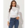imageAllegra K Womens Lace Top Long Sleeve Smocked Mock Neck See Through Sheer Top BlouseWhite