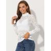 imageAllegra K Womens Lace Top Long Sleeve Smocked Mock Neck See Through Sheer Top BlouseWhite