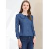imageAllegra K Womens Peter Pan Collar Ruffled Button Down Denim ShirtBlue