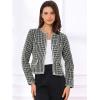 imageAllegra K Womens Plaid Tweed Blazer Long Sleeve Open Front Work Office Short JacketBlack