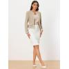 imageAllegra K Womens Plaid Tweed Blazer Long Sleeve Open Front Work Office Short JacketKhaki
