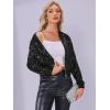 imageAllegra K Womens Sequin Jacket Bomber Long Sleeve Zipper Shiny Glitter Tops Sparkly Party Slitter OutfitBlack