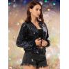 imageAllegra K Womens Sequin Jacket Bomber Long Sleeve Zipper Shiny Glitter Tops Sparkly Party Slitter OutfitBlack Rainbow