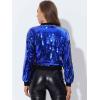 imageAllegra K Womens Sequin Jacket Bomber Long Sleeve Zipper Shiny Glitter Tops Sparkly Party Slitter OutfitBlue