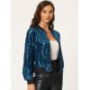 imageAllegra K Womens Sequin Jacket Bomber Long Sleeve Zipper Shiny Glitter Tops Sparkly Party Slitter OutfitBlues