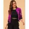imageAllegra K Womens Sequin Jacket Bomber Long Sleeve Zipper Shiny Glitter Tops Sparkly Party Slitter OutfitFuchsia