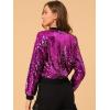 imageAllegra K Womens Sequin Jacket Bomber Long Sleeve Zipper Shiny Glitter Tops Sparkly Party Slitter OutfitFuchsia