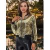 imageAllegra K Womens Sequin Jacket Bomber Long Sleeve Zipper Shiny Glitter Tops Sparkly Party Slitter OutfitGold