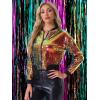 imageAllegra K Womens Sequin Jacket Bomber Long Sleeve Zipper Shiny Glitter Tops Sparkly Party Slitter OutfitGreen Pink