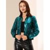imageAllegra K Womens Sequin Jacket Bomber Long Sleeve Zipper Shiny Glitter Tops Sparkly Party Slitter OutfitLake Blue