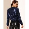 imageAllegra K Womens Sequin Jacket Bomber Long Sleeve Zipper Shiny Glitter Tops Sparkly Party Slitter OutfitNavy
