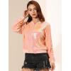 imageAllegra K Womens Sequin Jacket Bomber Long Sleeve Zipper Shiny Glitter Tops Sparkly Party Slitter OutfitPink