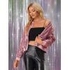 imageAllegra K Womens Sequin Jacket Bomber Long Sleeve Zipper Shiny Glitter Tops Sparkly Party Slitter OutfitPinks