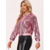 imageAllegra K Womens Sequin Jacket Bomber Long Sleeve Zipper Shiny Glitter Tops Sparkly Party Slitter OutfitPinks