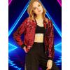 imageAllegra K Womens Sequin Jacket Bomber Long Sleeve Zipper Shiny Glitter Tops Sparkly Party Slitter OutfitRed