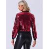 imageAllegra K Womens Sequin Jacket Bomber Long Sleeve Zipper Shiny Glitter Tops Sparkly Party Slitter OutfitWine Red