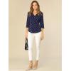 imageAllegra K Womens Vintage Polka Dots 34 Sleeve Button Front V Neck Casual Office Blouse TopDark Blue