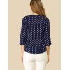 imageAllegra K Womens Vintage Polka Dots 34 Sleeve Button Front V Neck Casual Office Blouse TopDark Blue