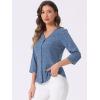 imageAllegra K Womens Vintage Polka Dots 34 Sleeve Button Front V Neck Casual Office Blouse TopDenim Blue