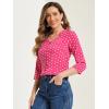 imageAllegra K Womens Vintage Polka Dots 34 Sleeve Button Front V Neck Casual Office Blouse TopHot Pink