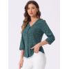 imageAllegra K Womens Vintage Polka Dots 34 Sleeve Button Front V Neck Casual Office Blouse TopTeal Green