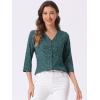 imageAllegra K Womens Vintage Polka Dots 34 Sleeve Button Front V Neck Casual Office Blouse TopTeal Green
