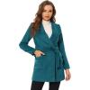 imageAllegra K Womens Winter Wrap Coat Turndwon Collar Long Sleeve Tie Belt Coat with PocketsPeacock Blue
