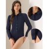 imageAllegra K Work Body Suits for Women Office Button Down Shirt Collared Long Sleeves Bodysuit TopNavy Blue
