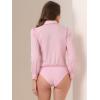 imageAllegra K Work Body Suits for Women Office Button Down Shirt Collared Long Sleeves Bodysuit TopPink