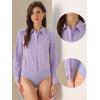 imageAllegra K Work Body Suits for Women Office Button Down Shirt Collared Long Sleeves Bodysuit TopPurple
