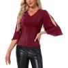 imageAllegra K 34 Sleeve Blouse for Women V Neck Glitter Sparkly Party Club Dressy TopsRed
