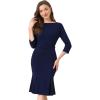 imageAllegra K Business Elegant Funeral Dresses for Womens Boat Neck 34 Sleeve Pleated Modest Midi DressDark Blue
