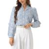 imageAllegra K Casual Boho Blouse for Womens V Neck Printed Top Long Sleeve Dressy BlouseBlue
