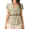 imageAllegra K Casual Work Blazer for Womens Summer Short Sleeve Double Breasted Blazer Jacket with BeltLight Brown