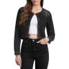 imageAllegra K Denim Jacket for Womens Collarless Button Down Crop Jean JacketsBlack