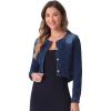 imageAllegra K Denim Jacket for Womens Collarless Button Down Crop Jean JacketsBlack Blue