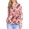 imageAllegra K Dressy Casual Pleated Top for Womens 34 Sleeve Button Down V Neck Printed Blouse ShirtBeige Red