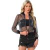 imageAllegra K Glitter Mesh Bomber Jacket for Womens Shiny Long Sleeve Party Club Zip Up Sheer JacketsBlack Silver