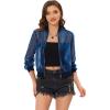 imageAllegra K Glitter Mesh Bomber Jacket for Womens Shiny Long Sleeve Party Club Zip Up Sheer JacketsDark Blue