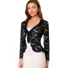 imageAllegra K Lace Bolero for Womens Tie Front Cardigan Ruffled Hem Formal Office Sheer Crop ShrugBlack