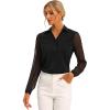 imageAllegra K Office Blouse for Womens Point Collar V Neck Button Down Mesh Sleeve Work ShirtBlack