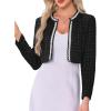 imageAllegra K Tweed Cropped Jackets for Womens Long Sleeve Open Front Elegant Work Office Short JacketBlack