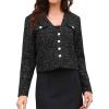 imageAllegra K Tweed Jacket Women Long Sleeve Button Down Collarless Business Casual Blazer Fall Trendy Cropped JacketsBlack