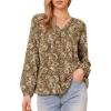 imageAllegra K V Neck Floral Long Sleeve Tops for Womens Casual Puff Sleeve Vintage Boho Tunic Blouse TShirtsLight Brown