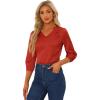 imageAllegra K Womens Blouse Fall 2025 Dressy Casual Office 34 Sleeve V Neck Satin ShirtRed
