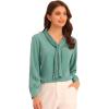 imageAllegra K Womens Dressy Long Sleeve Blouses Chiffon Pleated Tie Neck Office Top ShirtMint Blue