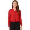 imageAllegra K Womens Dressy Long Sleeve Blouses Chiffon Pleated Tie Neck Office Top ShirtRed