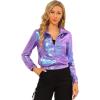 imageAllegra K Womens Holographic Shiny Party Christmas Long Sleeve Lightweight Zipper Metallic JacketBlue Purple