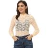 imageAllegra K Womens Lace Top Long Sleeve Smocked Mock Neck See Through Sheer Top BlouseApricot