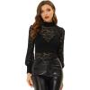 imageAllegra K Womens Lace Top Long Sleeve Smocked Mock Neck See Through Sheer Top BlouseBlack